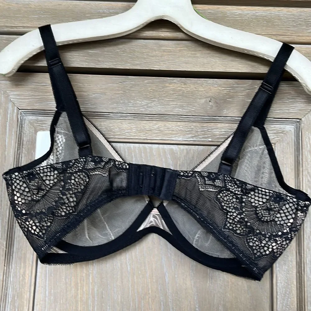 Wacoal Take The Plunge Underwire Bra Black Lace 34 DD New